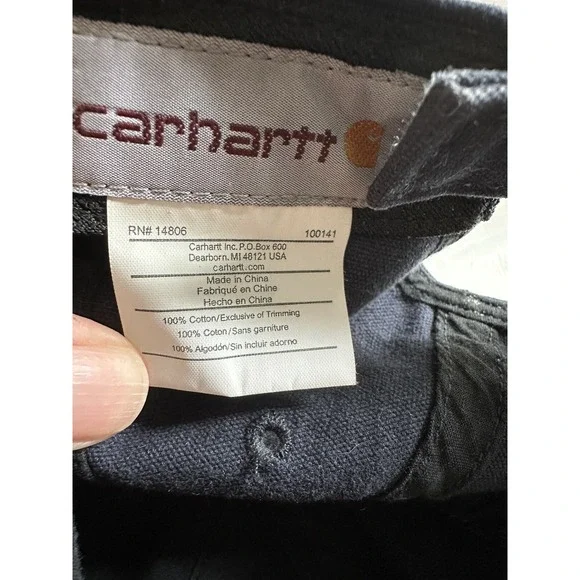 CARHARTT Canvas Cap Hat Navy Blue Hook & Loop Strap Back Dad Work Wear Logo - Picture 4 of 5